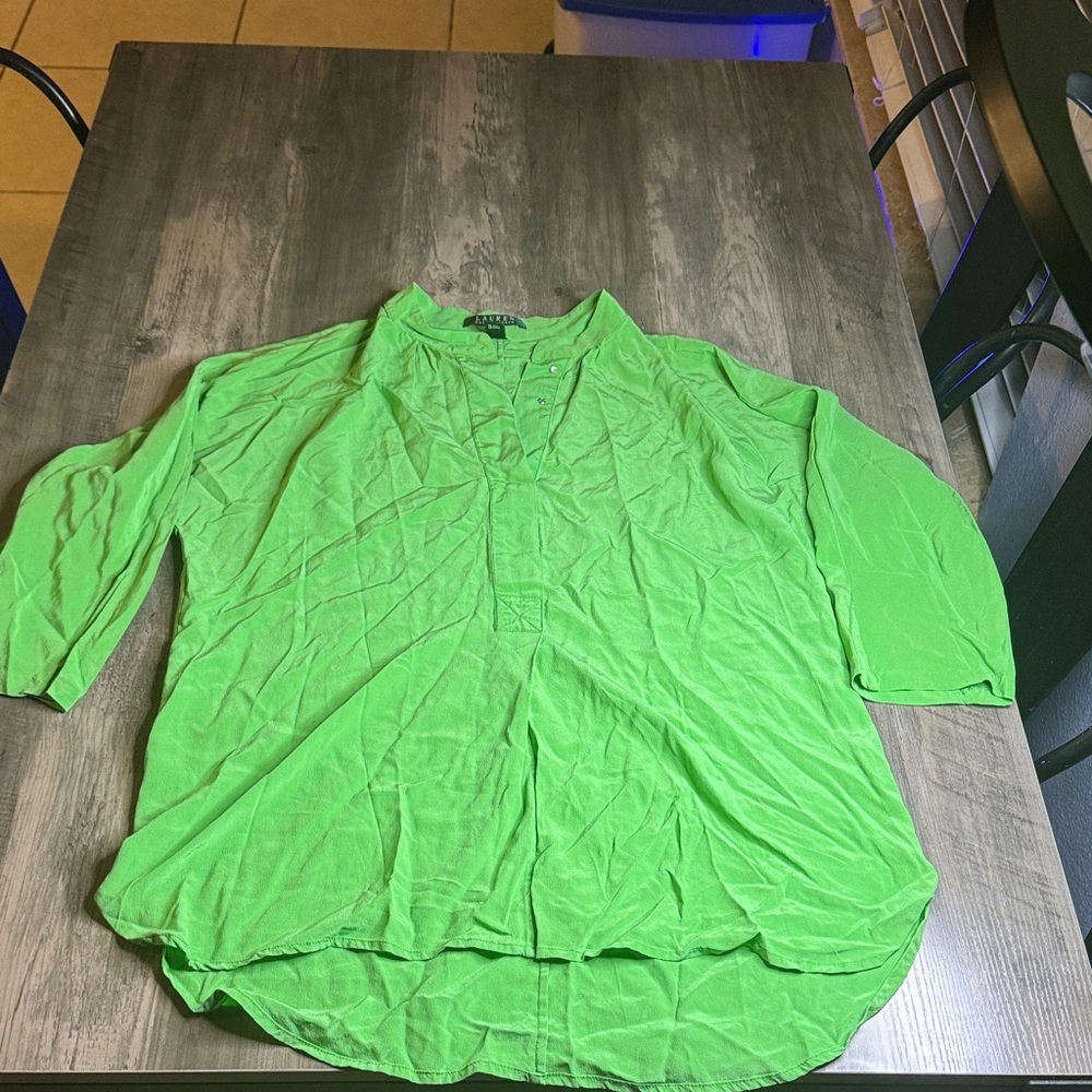 Ralph Lauren Bright Green 100% Silk 3/4 Sleeve Women's Blouse